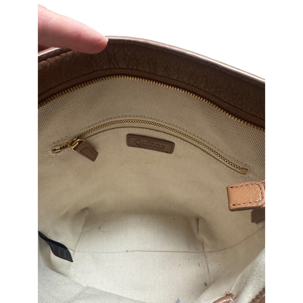 Quince Cognac Brown Leather Crossbody Bag Adjustable Strap Minimalist Bucket - Picture 8 of 8
